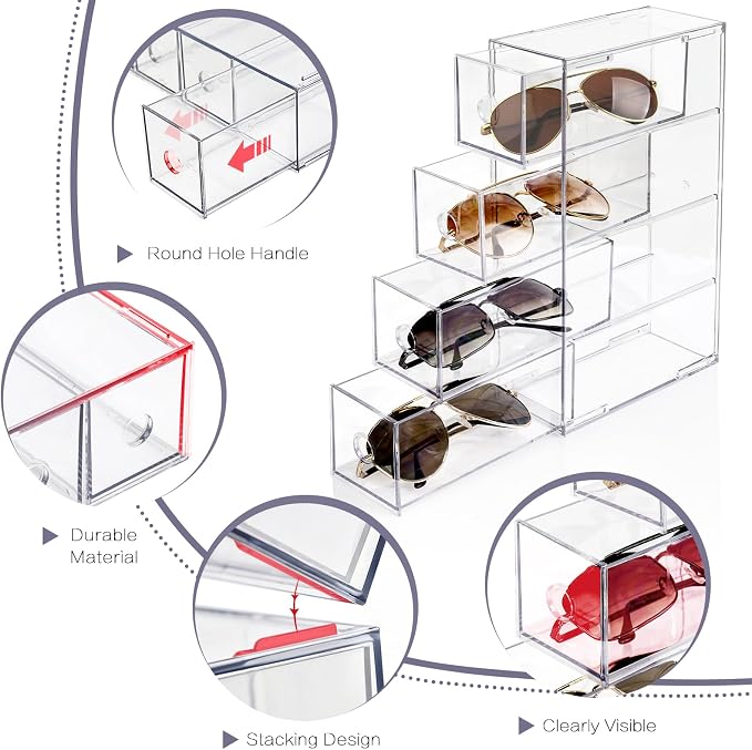 Desk Organizer with 12 Drawers, FODIENS 3 Packs Stackable Desktop Storage Box - Image 4
