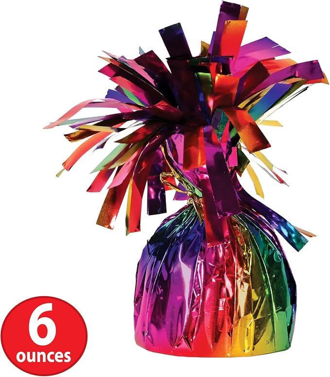 Beistle 12 Count Rainbow Metallic Plastic Wrapped Balloon Weights - Image 2