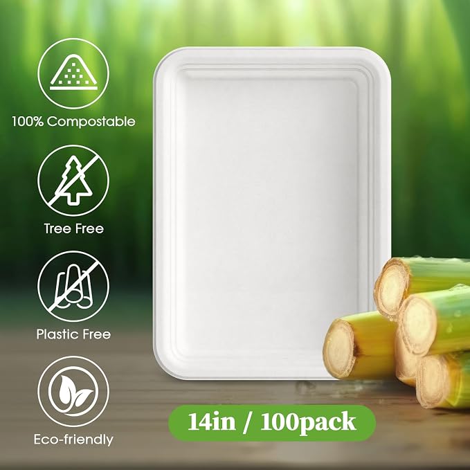 ECOLipak 100 Pack 14 Inch Disposable Food Crawfish Trays, Compostable Large - Image 5