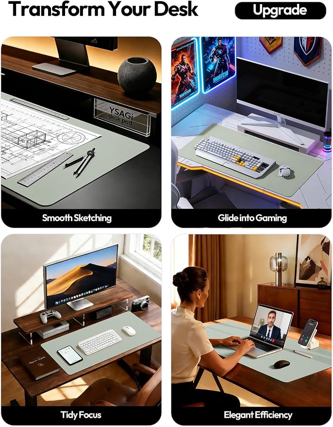 YSAGi Leather Desk Pad Protector, Office Desk Mat, Large Mouse Pad, Non-Slip PU - Image 2