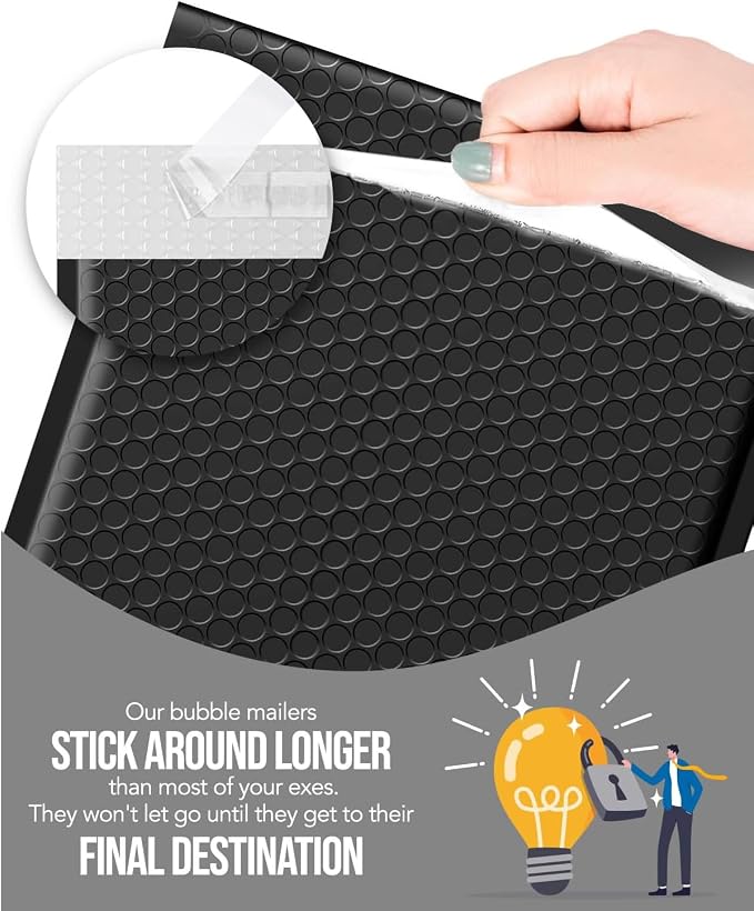 GSSUSA Black Bubble Mailers 10x13 Padded Envelopes 500 Pack Self-Seal Packaging - Image 6