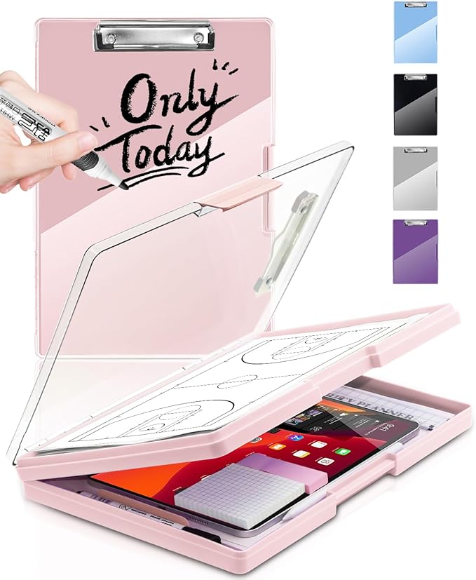 Clearview Clipboard with 2 Storage, Dry Erase 8.5x11 Heavy Duty ClipBoards by Sunnyclip