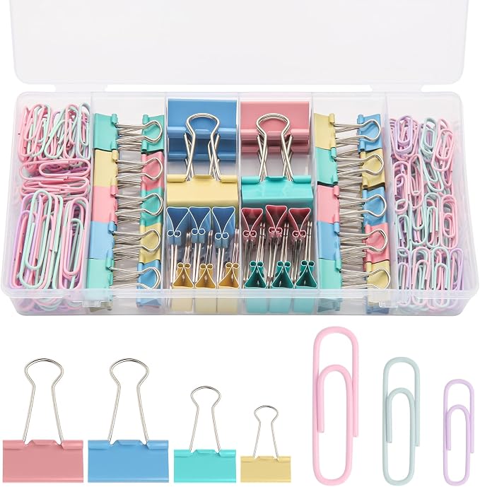 240PCS Colored Assorted Size Paper Clips and Binder Clips, Paperclips Large by Unknown