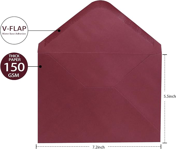 Burgundy A7 V-Flap Envelopes, 5 x 7 Inch, 50 Pack, 120gsm Paper - Image 3