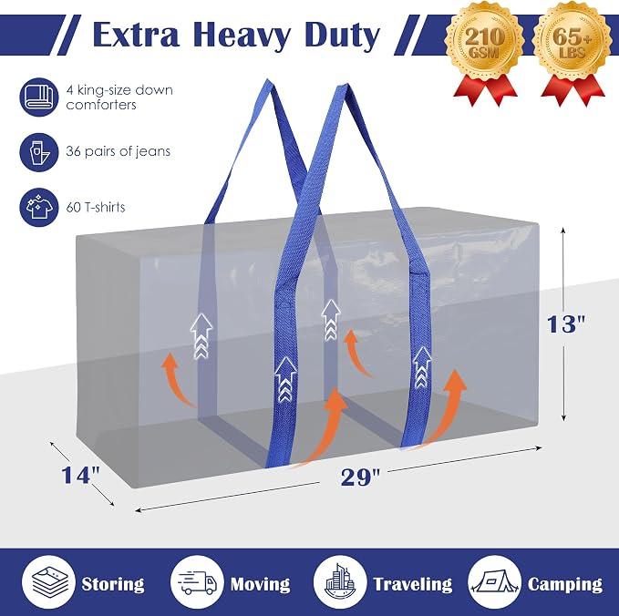 12 Pack Moving Bags with Full-Open Side Zipper, Extra Large 93L Heavy Duty - Image 2