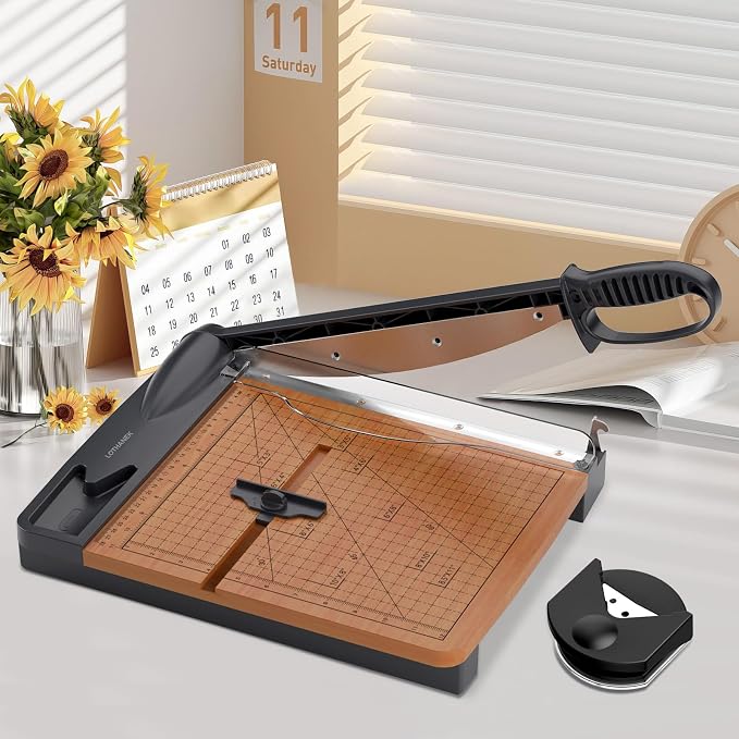 12'' Wood Guillotine Paper Cutter, Heavy Duty Wood Base Paper Trimmer - Image 7
