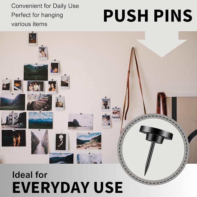 30 PCS Metal Black Push Pins for Wall Clear Thumb Tacks for Walls Flat - Image 5