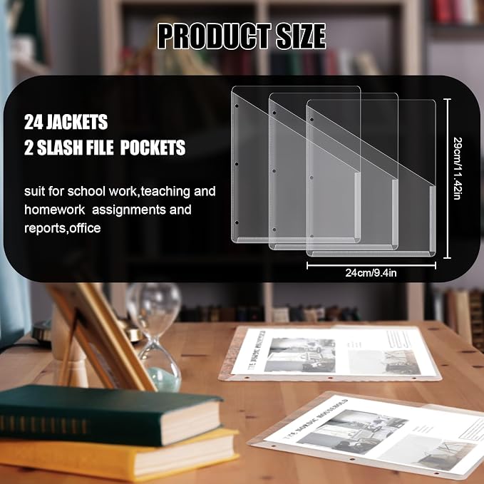 Seajan 24 Pcs Pocket Folders for 3 Ring Binder Clear Plastic Folders Sleeves - Image 2