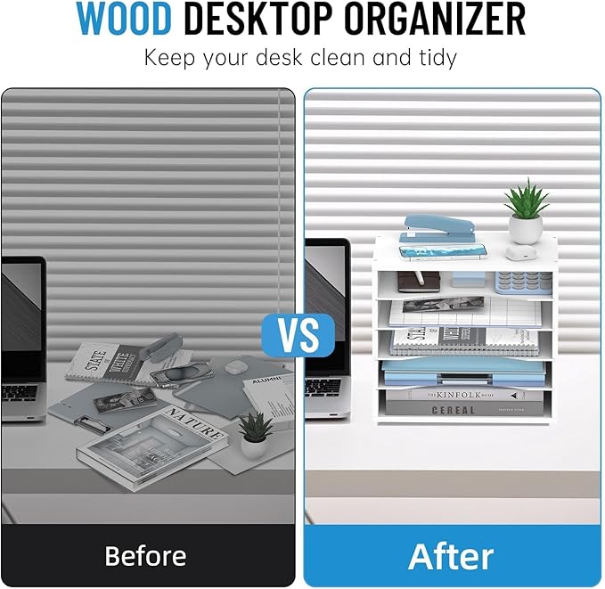 5-Tier Wood Desk Organizer, Paper Tray Organizer - Image 6