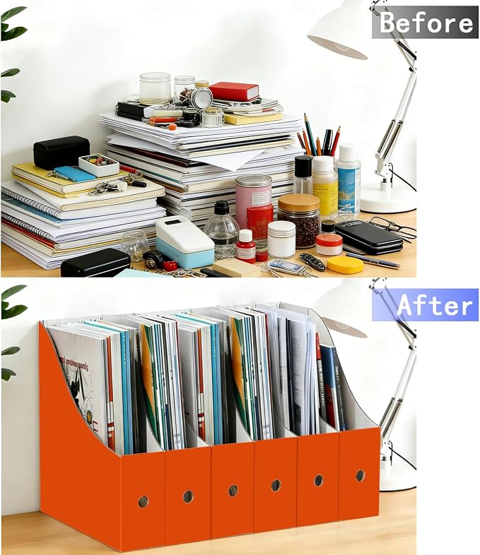 Limitliho 12 Pack Orange-Red Cardboard Magazine Storage Boxes, Vertical File - Image 6