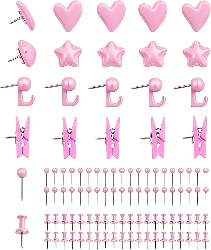 KEYDUACU 150 Pcs Pink Push Pins Set, Metal Thumb Tacks, Decorative Push Pins by KEYDUACU