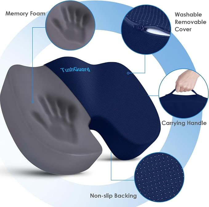 TushGuard Seat Cushion for Office Chair Memory Foam Non-Slip Desk Seat Cushion - Image 3