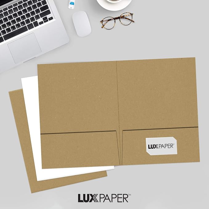 LUXPaper 9" x 12" Presentation Folders | Two Pocket | Grocery Bag Brown | 18pt. - Image 6