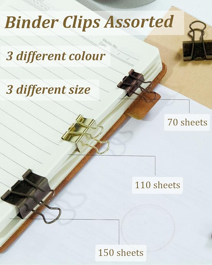 Assorted Binder Clips 0.75/1/1.25in 25-Pack -Gold Tone Clips - Image 5