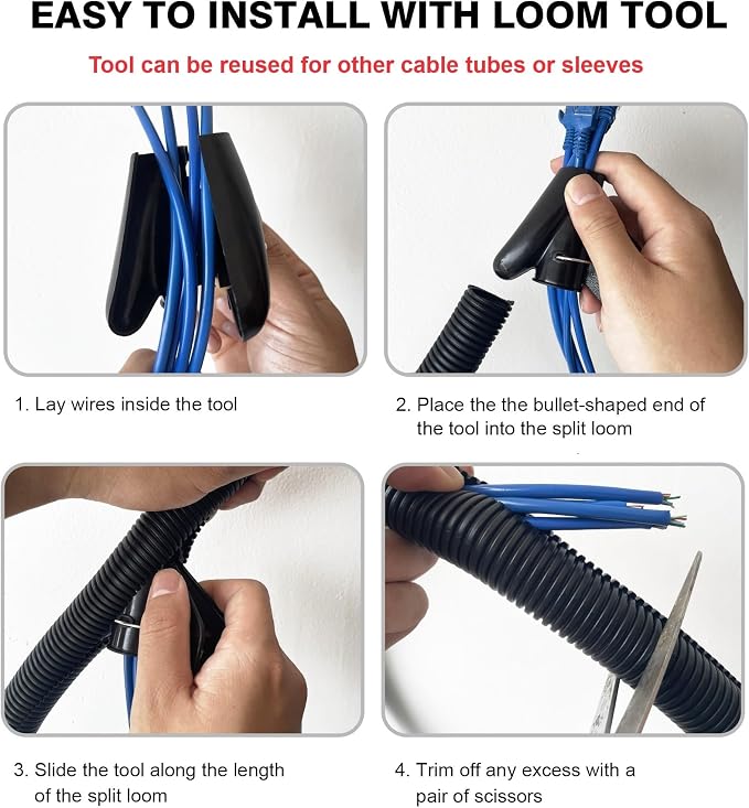 10ft - 3/4 inch Flame Retardant Split Wire Loom Tubing - Flexible Wire Covers - Image 7