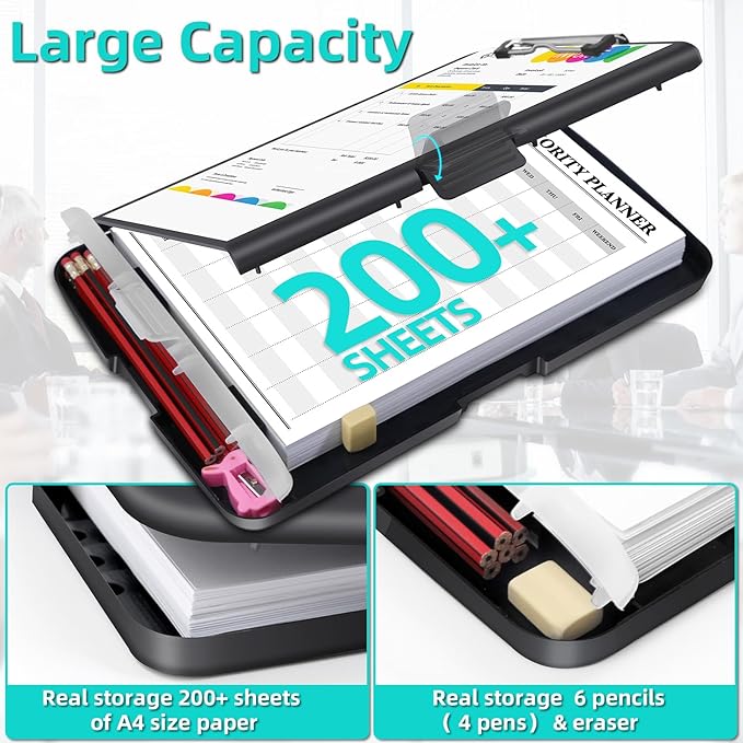 Sunnyclip Clipboard with Storage, Real Hinge Heavy Duty 8.5x11 Clipboards - Image 2