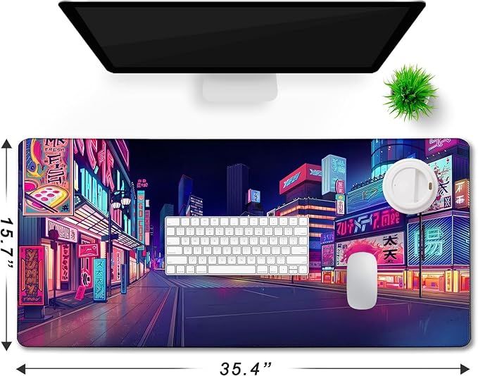 Japanese City Big Desk Mat Large Office Desk Pad, Durable Extended Mouse Mat - Image 2