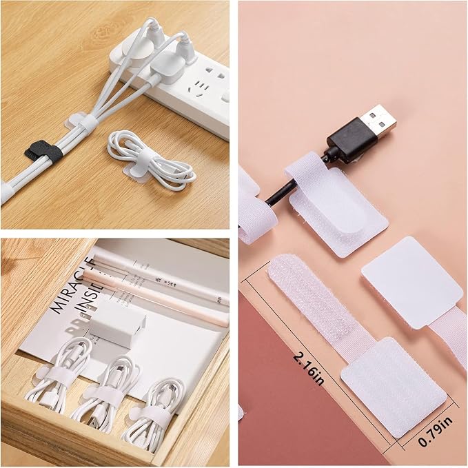 ELII 300PCS White Cable Management Kit, 4 Cable Sleeve 35 Cable Clips | 11Cord - Image 3