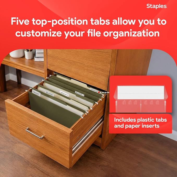 Staples Reinforced Hanging File Folders, Letter Size, Wide‑Capacity Box‑Bottom - Image 3