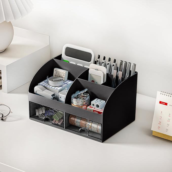 COMFYROOM Desk Organizer with 6 Compartments and 2 Drawers, Plastic Makeup - Image 6