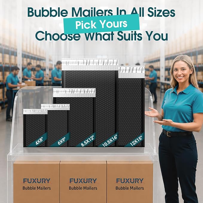 Fuxury Black Bubble Mailers 6x10" Padded Envelopes 9600 Pack Strong Adhesion - Image 7