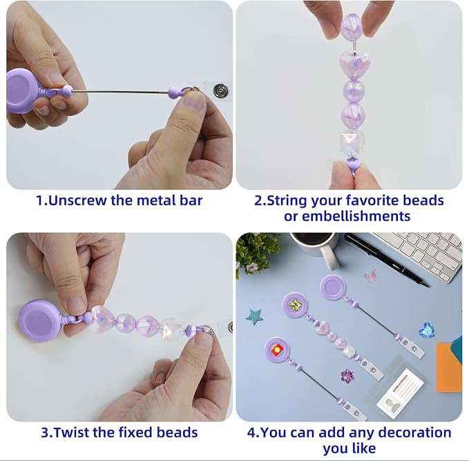 60pcs Purple Beadable Badge Reels Making Kits - Image 6