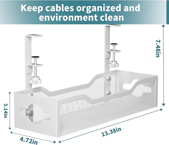 Under Desk Cable Management Tray No Drill, 13.38'' Metal Tray - Image 7