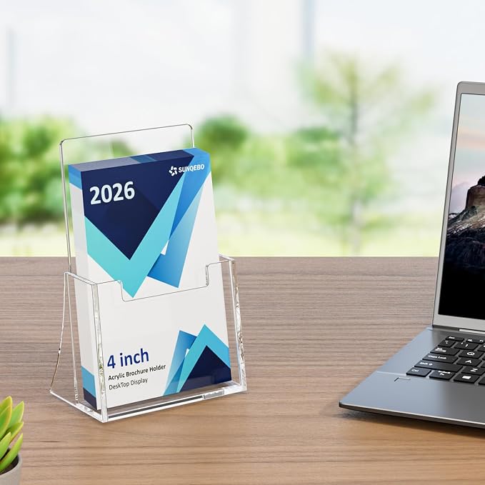 Acrylic Brochure Holder 4 Inch, 4 Pack Clear Brochure Display Stand, Plastic - Image 7