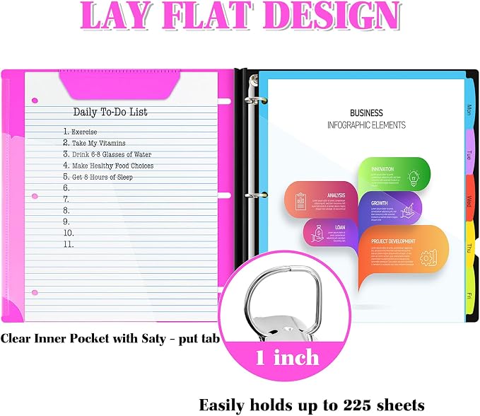 INFUN 1 Inch 3-Ring Telescoping Project Organizer Binder, 13 Pocket, - Image 3