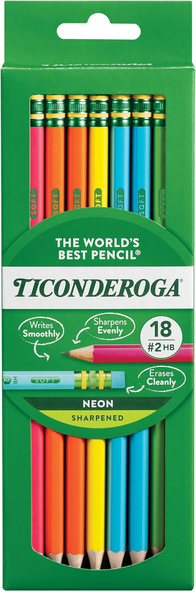 Ticonderoga Neon Pencils, #2 Pre-Sharpened Wood Pencils - Image 2