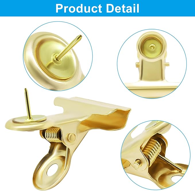 20Pcs Gold Push Pins Metal Push Pin Clips, Pushpin Clip Bulldog Clip - Image 2