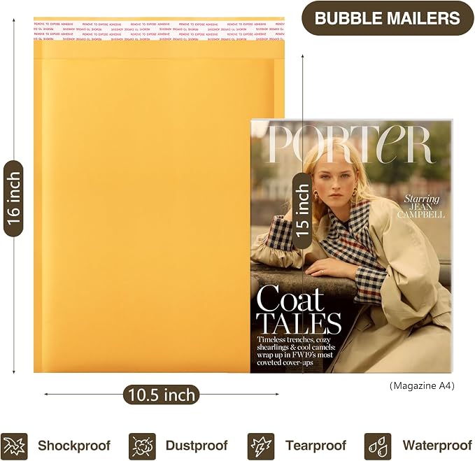 UCGOU Kraft Bubble Mailers 10.5x16 Inch 25 Pack Usable Size 10.5x15 Yellow - Image 2