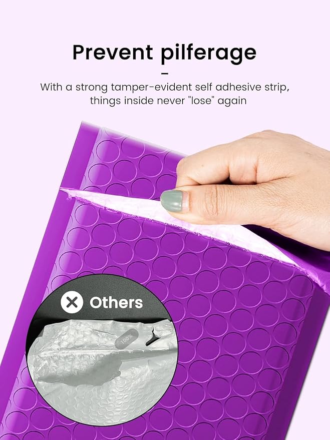 GSSUSA Purple Bubble Mailers 8.5X12 Inches 500 Pack, Padded Poly Bubble Mailer - Image 3