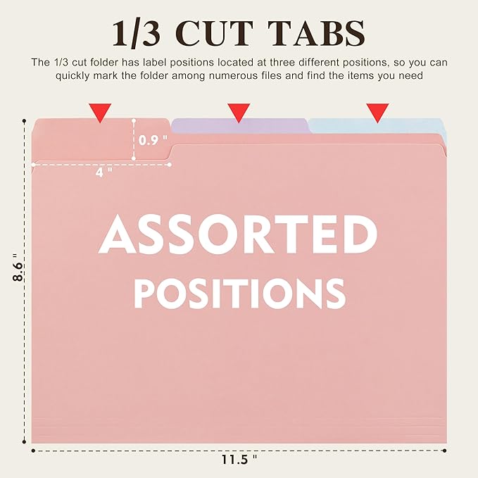 Color File Folders, 1/3-Cut Tabs, 120 Pack File Folder Letter Size, 6 Pastel - Image 2