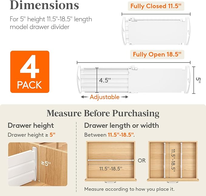 Lifewit 4 Pack 5" High Drawer Dividers - Image 2