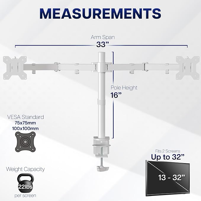 VIVO Dual Monitor Desk Mount, Heavy Duty Fully Adjustable Stand, Fits 2 LCD LED - Image 4