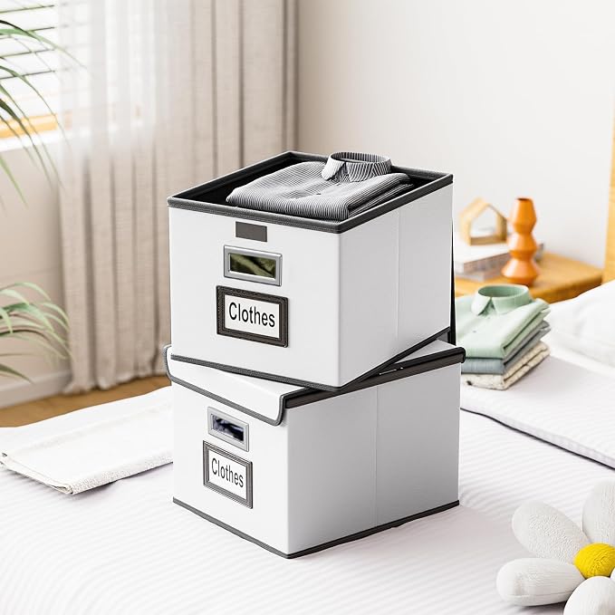File Organizer Box with Lid, Collapsible Faux Leather Hanging File Folder Box - Image 8