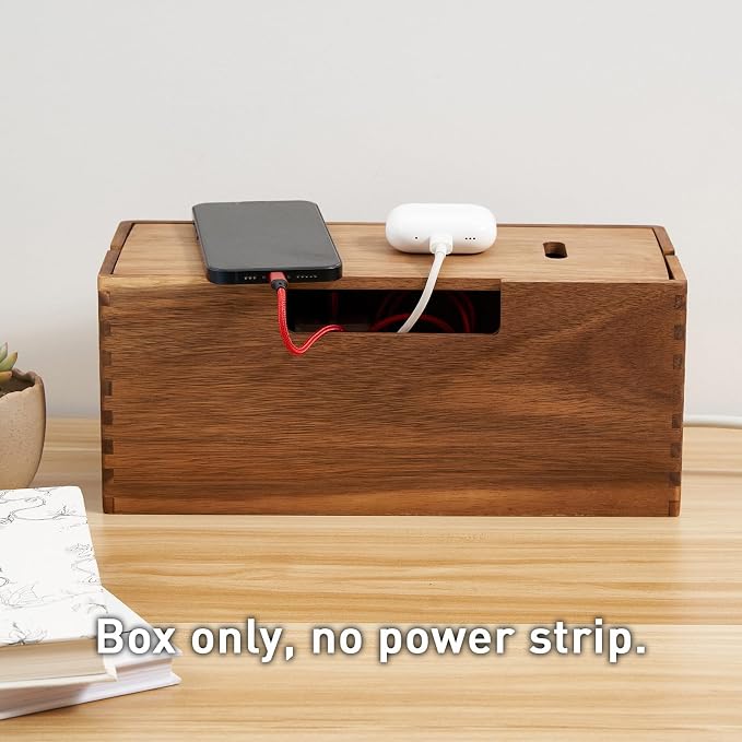 LiTY Acacia Wood Cable Management Box, Wooden Cord Hider & Organizer - Image 5