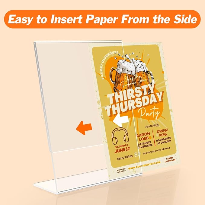 3 Pack Acrylic Sign Holder 8.5x11 Inches, L-Shape Vertical Menu Holder Stand - Image 3