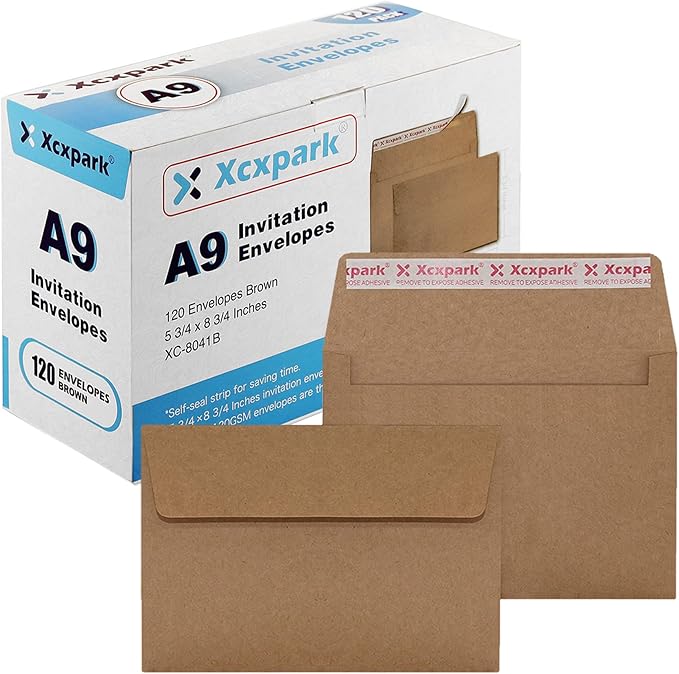 Xxcxpark 120 Qty A9 Invitation Envelopes 5.75x8.75, Self Seal 120GSM Brown by Xxcxpark