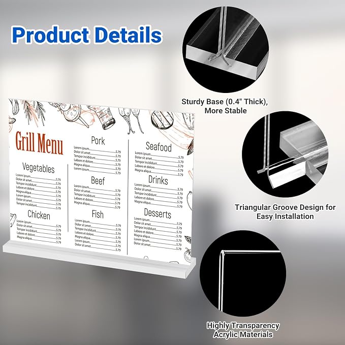 3 Pack Acrylic Sign Holder 11 x 8.5 Horizontal, Double-Sided Clear Sign Holder - Image 4