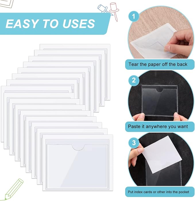 Outus 200 Pack 3.1 x 3.9 Inch Self Adhesive Label Pockets Bulk Plastic Labels - Image 3