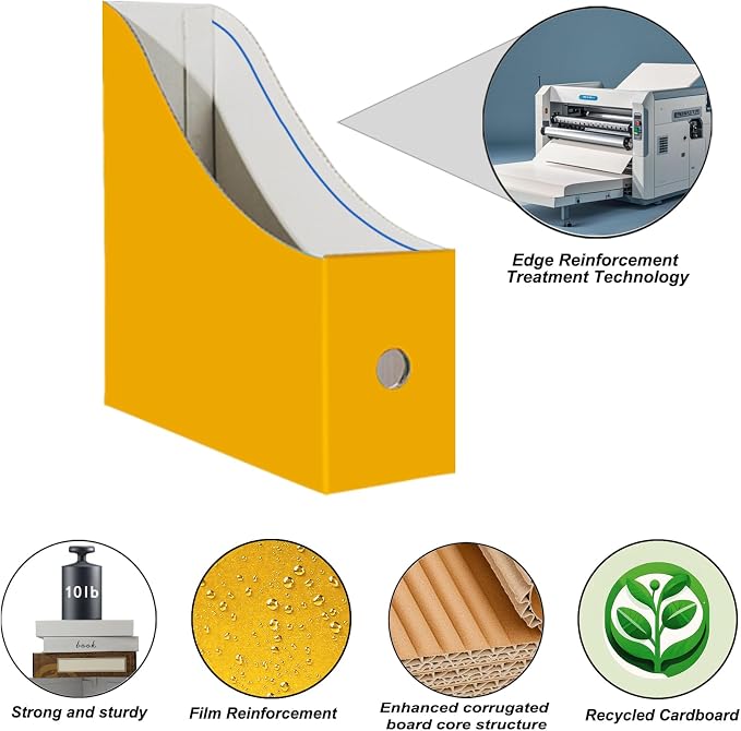 Limitliho 12 Pack Yellow Cardboard Magazine Holder, Sturdy Book Bins - Image 2
