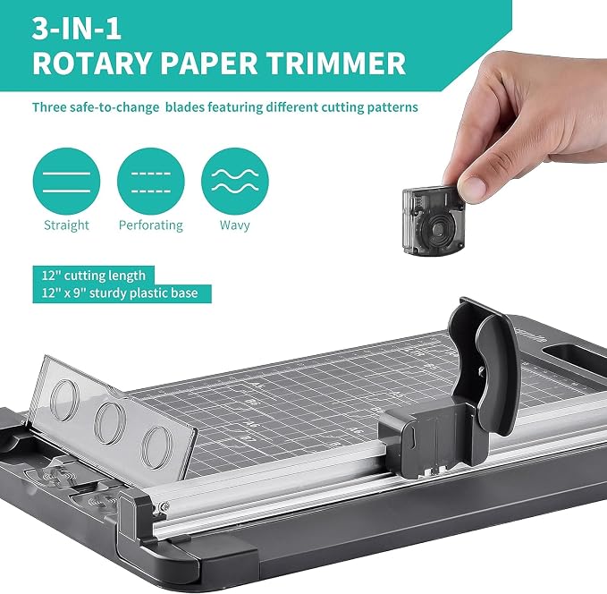 Rotary Paper Cutter, 3-in-1 Paper Trimmer, 12 Inch Cutting Length - Image 2