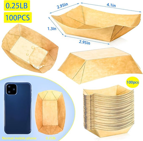 100 Pack 1/4Lb Paper Food Boat Trays Disposable Small Paper Boats Plates - Image 2