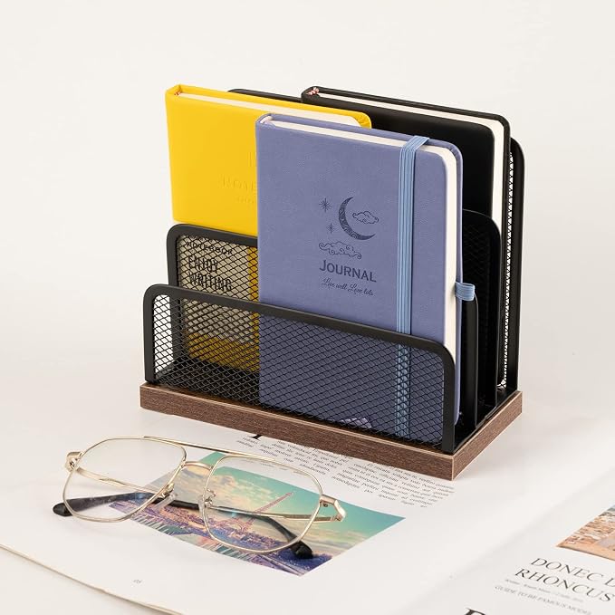 Wooden Desk Mail Organizer, Desktop File Organizer Metal Mesh - Image 7