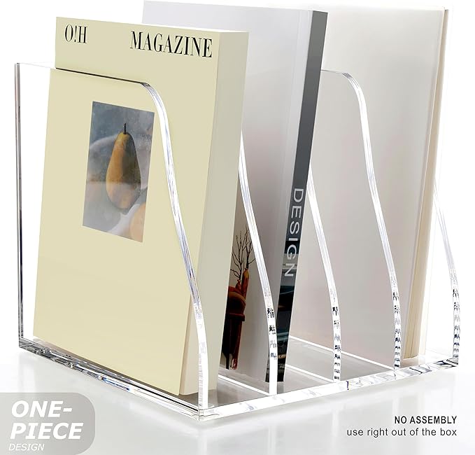 SANRUI Acrylic Desk Magazine File Organizer, 4 Vertical Compartments Clear - Image 3