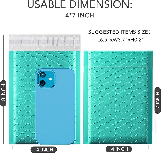 GSSUSA Teal Bubble Mailers 4x8 Small Padded Envelopes 800 Pack, Strong Adhesion - Image 2