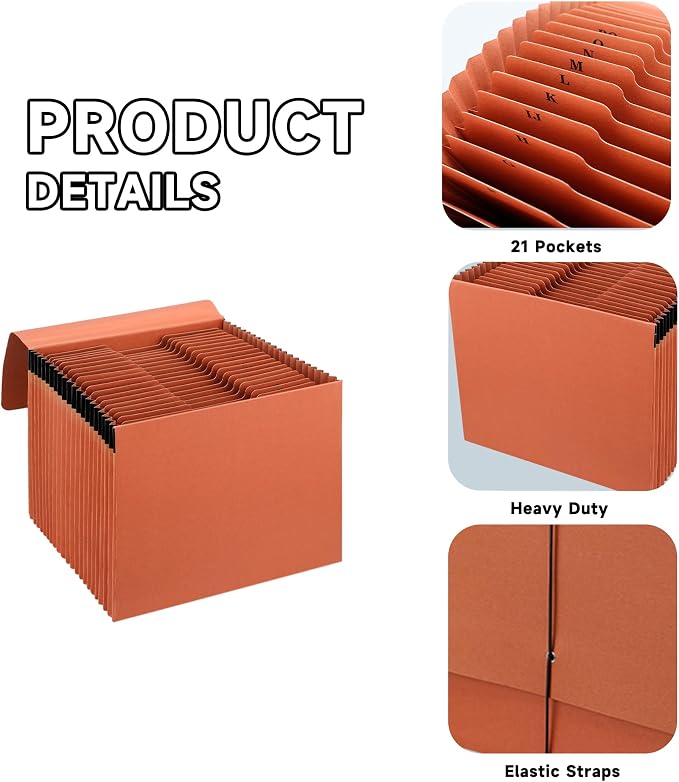 3 Packs Heavy Duty Expanding File Folder Organizer, 21 Pockets Accordion File - Image 3