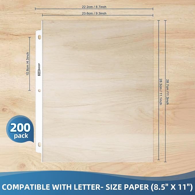 200 Pack Sheet Protectors, Top Loading Reinforced 3-Hole Page | Protectors - Image 2